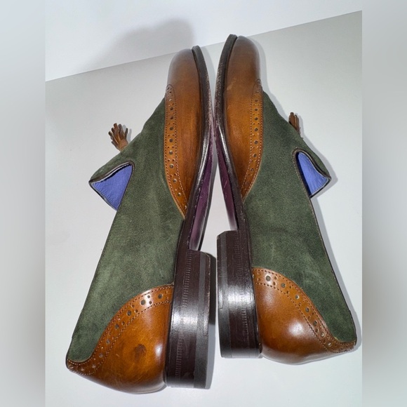 CERBERO ITALY NANO TASSEL LEATHER BROWN/GREEN LOAFERS MENS SIZE 8 - Picture 12 of 12